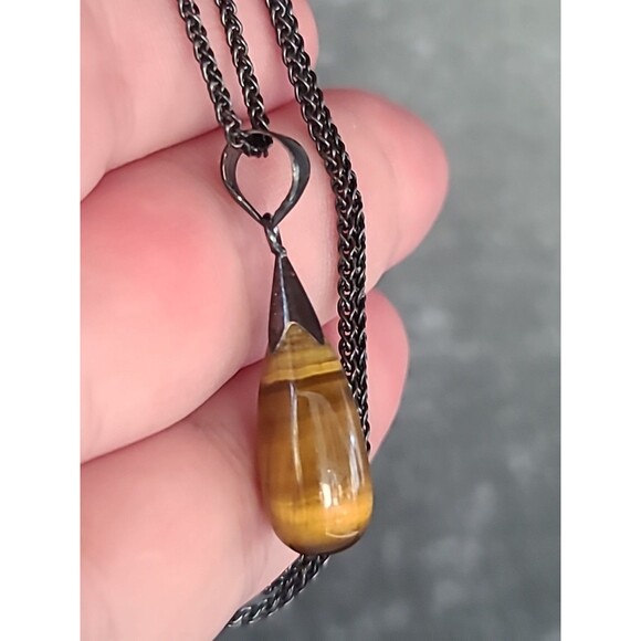 925 Sterling Silver Tiger's Eye Pendant Necklace Vintage Oxidized - Picture 2 of 10